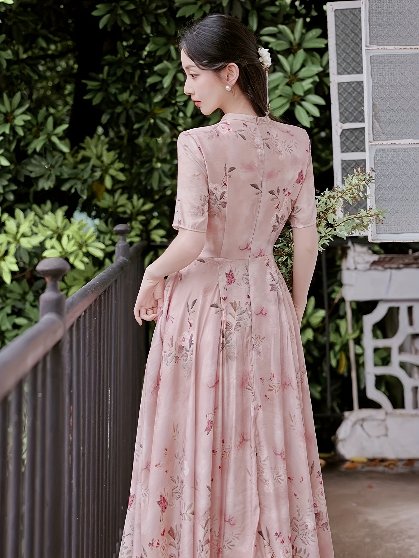 white christmas dresses Modernized Chinese Dress with A Loose Fit V-Neck and Silk-Linen Blue / XXL main image 0