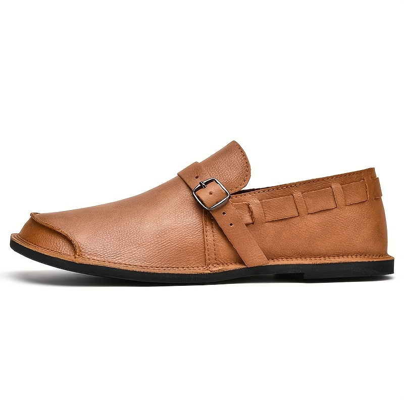 Men'S Retro-Style Slip-On Loafers, Featuring a Solid Color Ultra-Fine Microfiber Upper, Rubber Sole, Round-Toe Casual Business Shoes, Suitable for All Seasons with Decorative Buckle Design for a Classic Vintage Look, Comfortable PU Insole