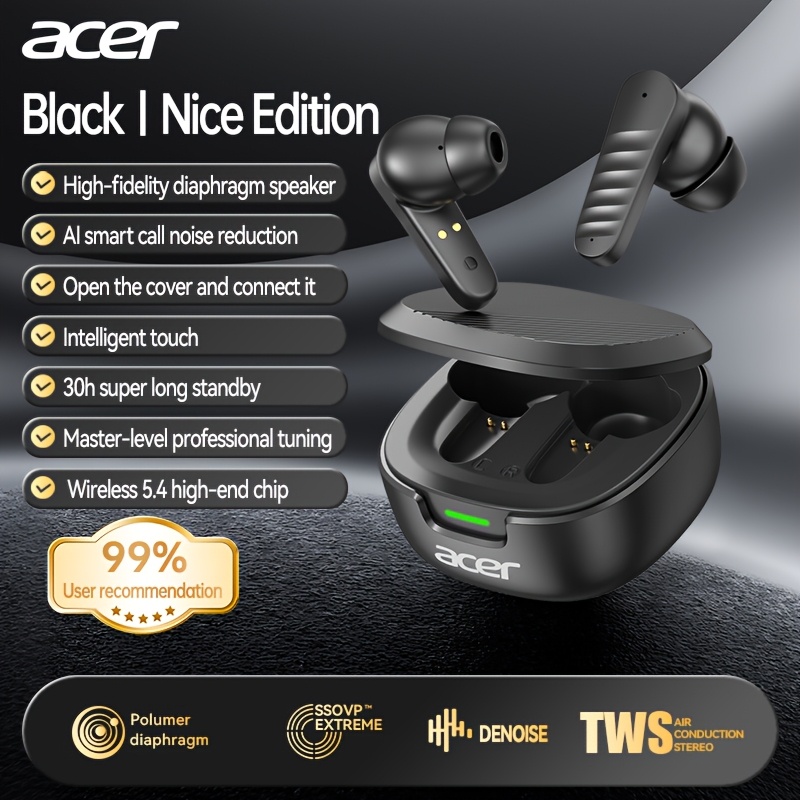 30h Wireless Earbuds Acer OHR503 Mini Sport Wireless Earbuds | Wireless Stereo, Long 30h Standby, Noise-Canceling, Comfortable Wear | Universal Fit, Latest Model, Touch Control