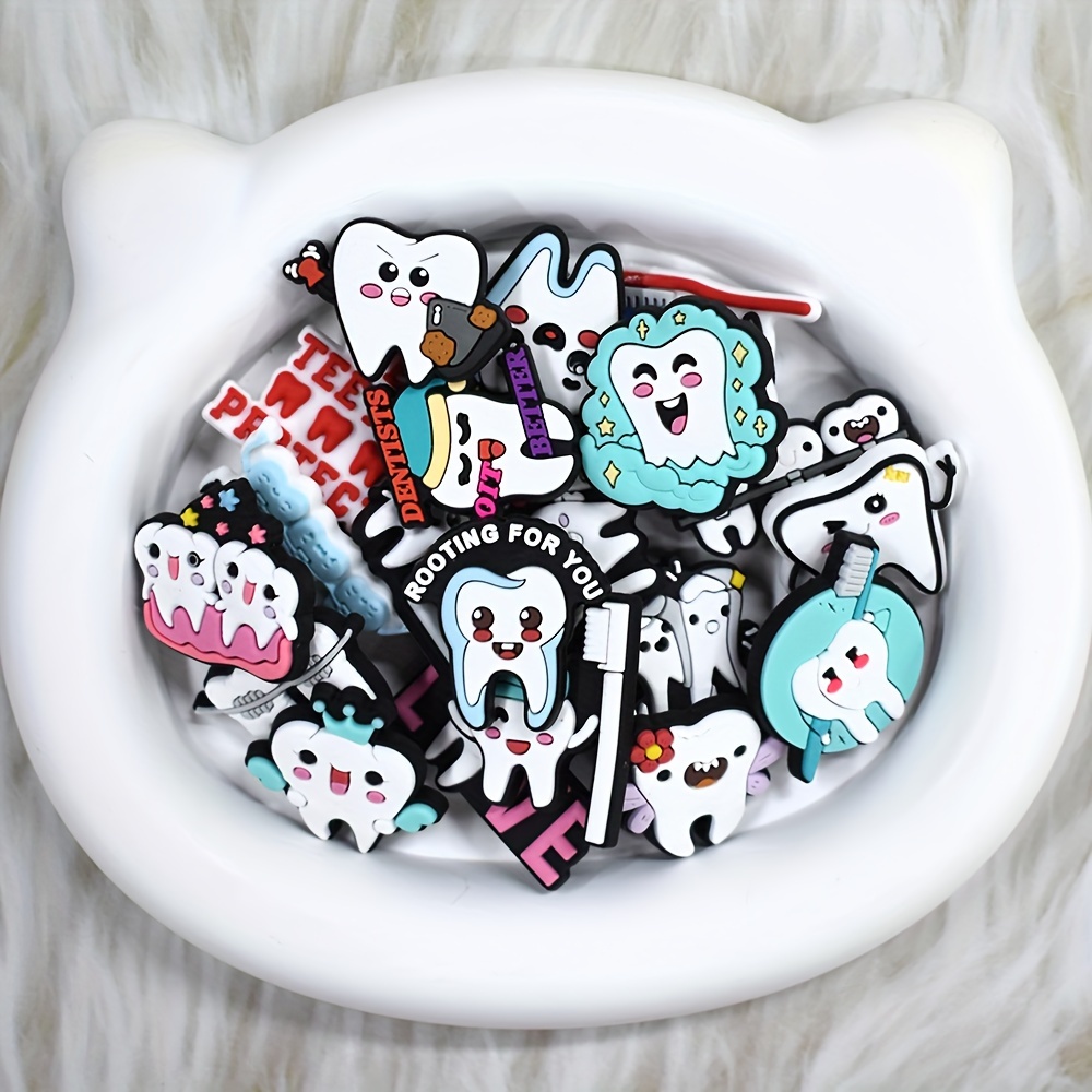 

20pcs Cute Themed Shoe Charms, Plastic Tooth And Brush Motif Accessories For Sandals And Garden Shoes, No-sew Adhesive Decoration Set