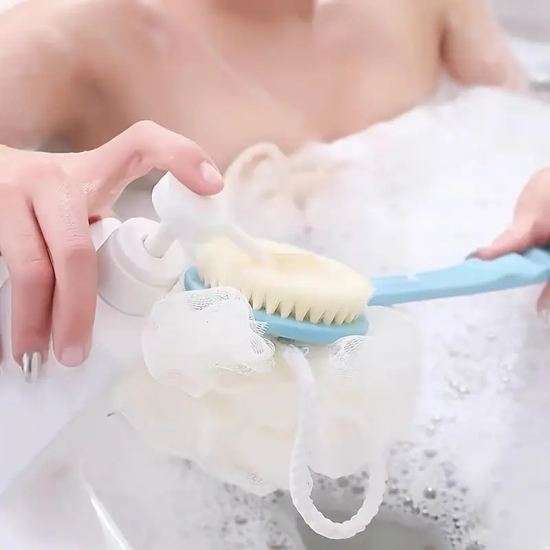 1 in 1 long handle bath brush dual sided soft bristles loofah back scrubber non slip extendable handle for exfoliating massage ideal for shower use exfoliation tool soft bristle body Product details 3