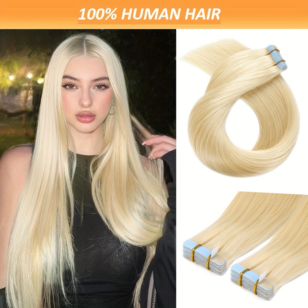 

Tape-in Human Hair Extensions For Women - 20pcs Silky Straight Invisible Seamless Remy Hair, Natural Daily Wear Easy Apply - 18-26 Inch 30g
