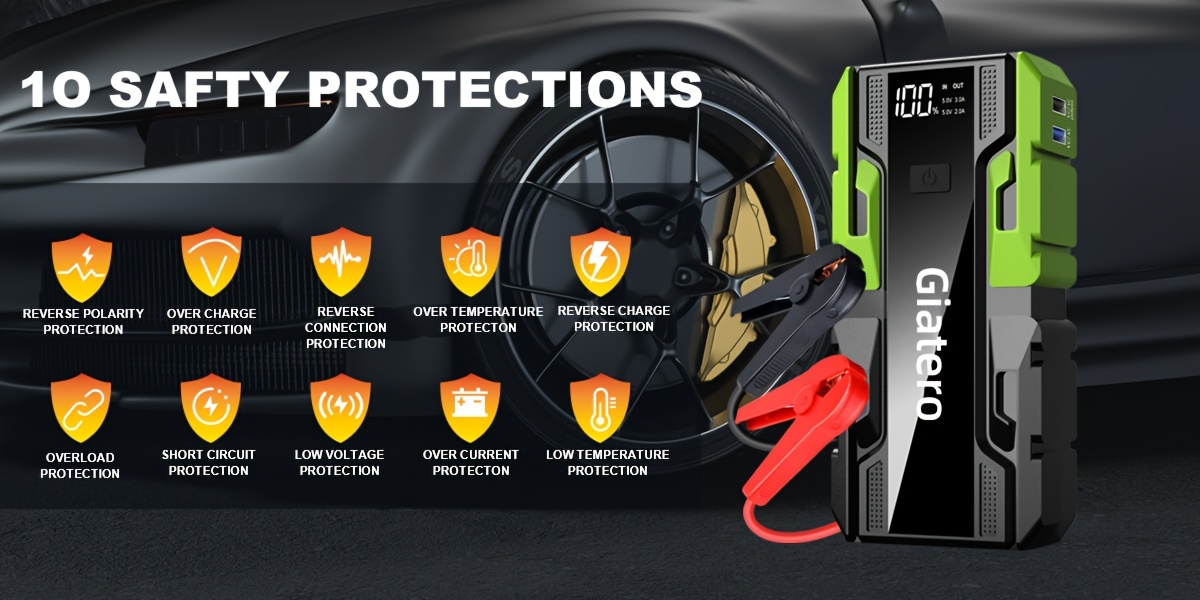 10000A Automotive Starter, 12V Starter Battery Pack (for Up To 3.7gal Gasoline And 3.17gal Diesel Engines), With 3-mode Flashlight And Jumper Cables, Suitable For Cars, Motorcycles, SUVs, Pickup Trucks, Christmas And New Year Gifts