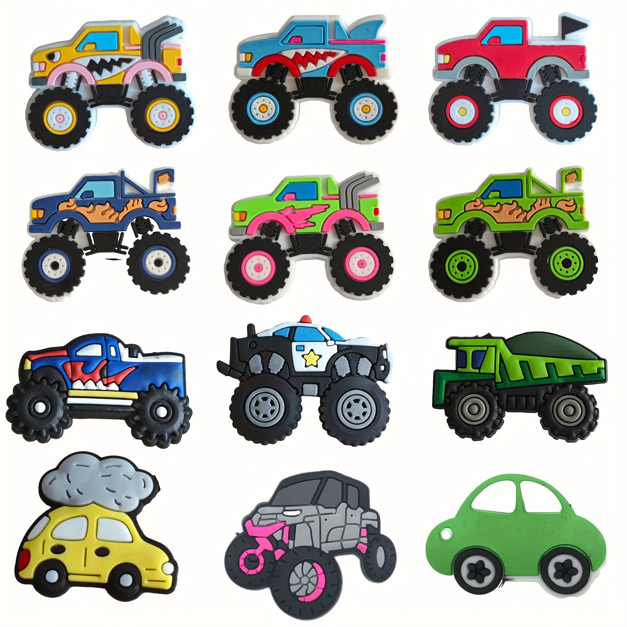 

12pcs Cute Truck-themed Shoe Charms Set For Clogs & Sandals - Removable Plastic Accessories, Ideal For Diy Shoe Decoration & Birthday Party Favors