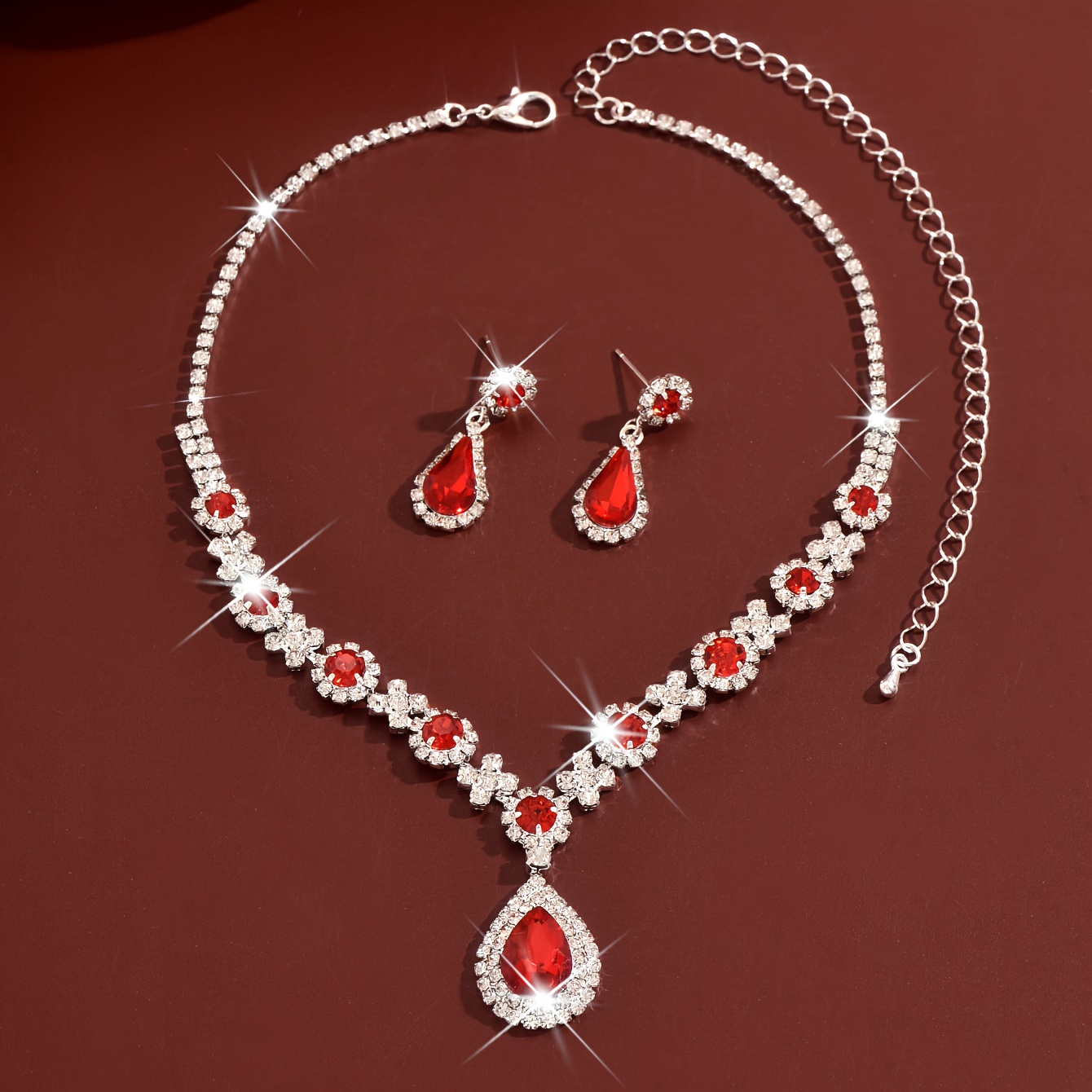 Modieuze 2-delige Ketting en Oorbellen Set, Luxe Strass Waterdruppel Hanger | High-End Sieraden | Party/Banket/Bruiloft Accessoires