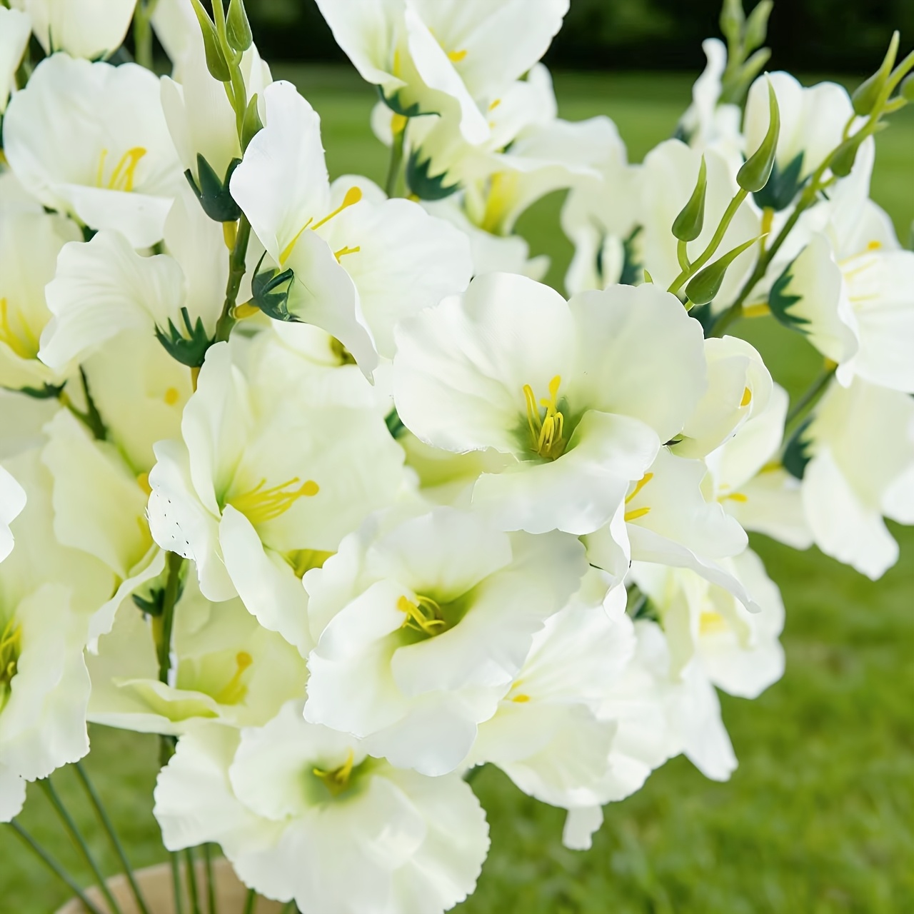 TEMU 9pcs White Sword Orchid Artificial Flowers - Living Room And Dining Table Decoration, Long Branch Ornaments, Wedding, Home, Office Party Decor -