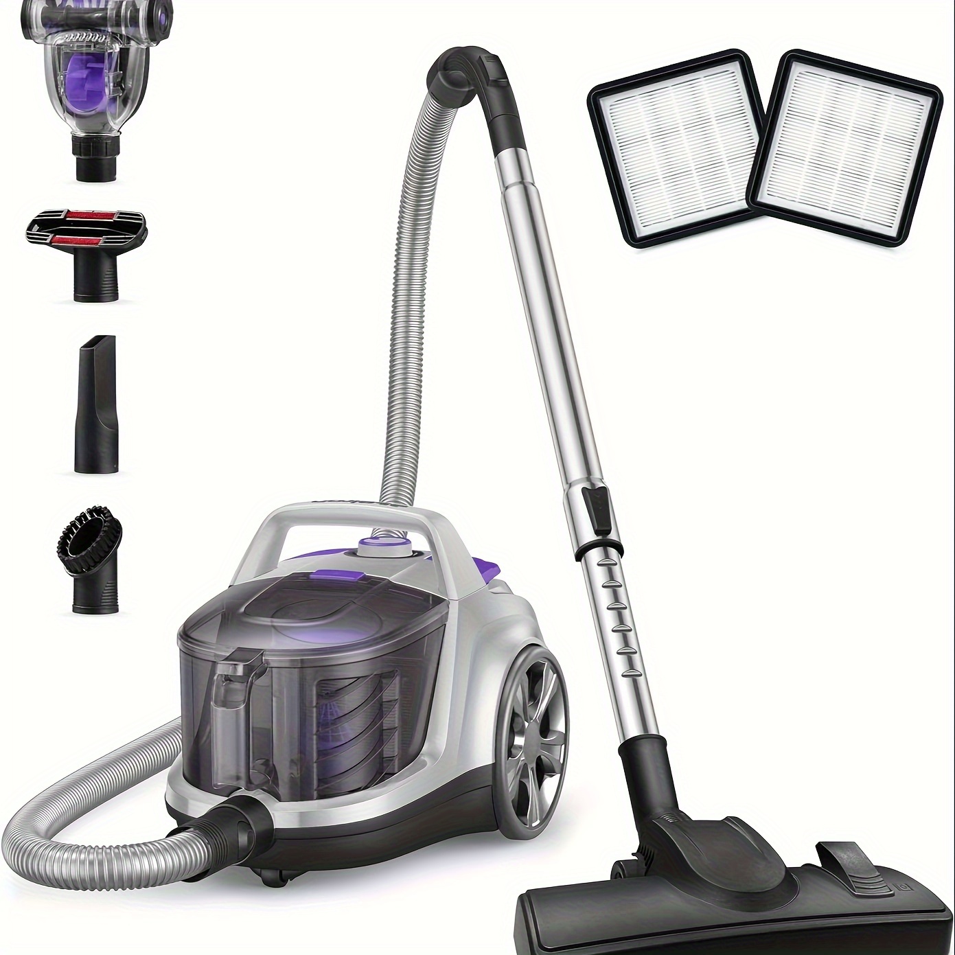 

Canister Vacuum Cleaner, 1200w Bagless, Lightweight, 3.7qt Capacity, 5 Tools, 3 Hepa Filters, For Hard Floors, Carpet, Pet Hair
