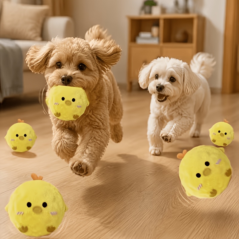 2pcs Yellow Chick Interactive Bouncing Squeaky Toy Ball