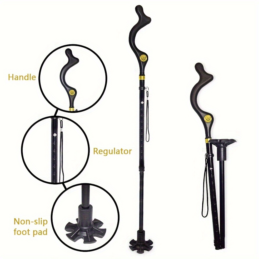 1pcs Adjustable Walking Stick Cane Safety 4 Head Pivoting Trusty Base Posture Cane