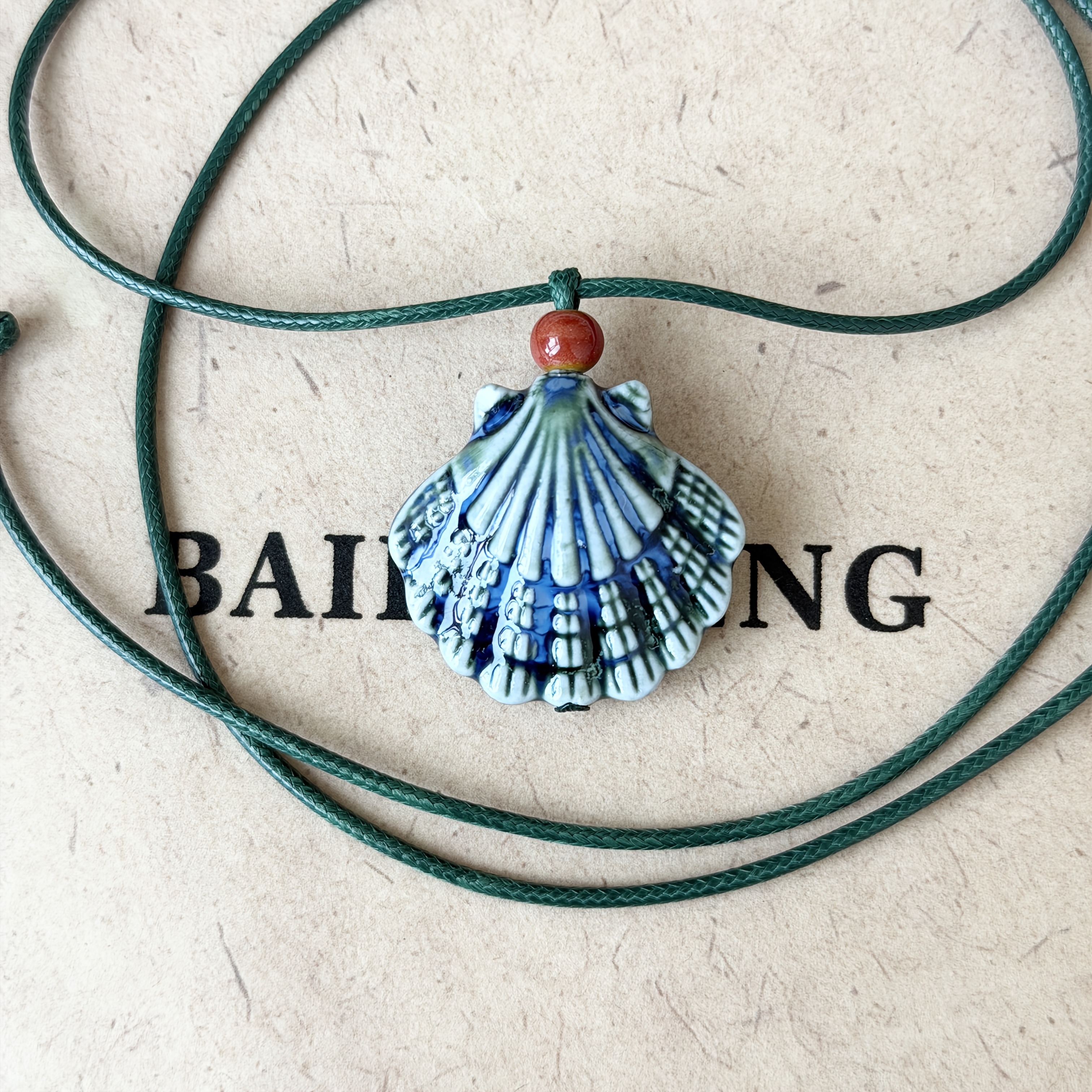 TEMU Blue Ocean Seashell Necklace For Couples, , Dark Green Adjustable Braided Cord, Vacation Wear, Holiday Gift, Simple Vintage