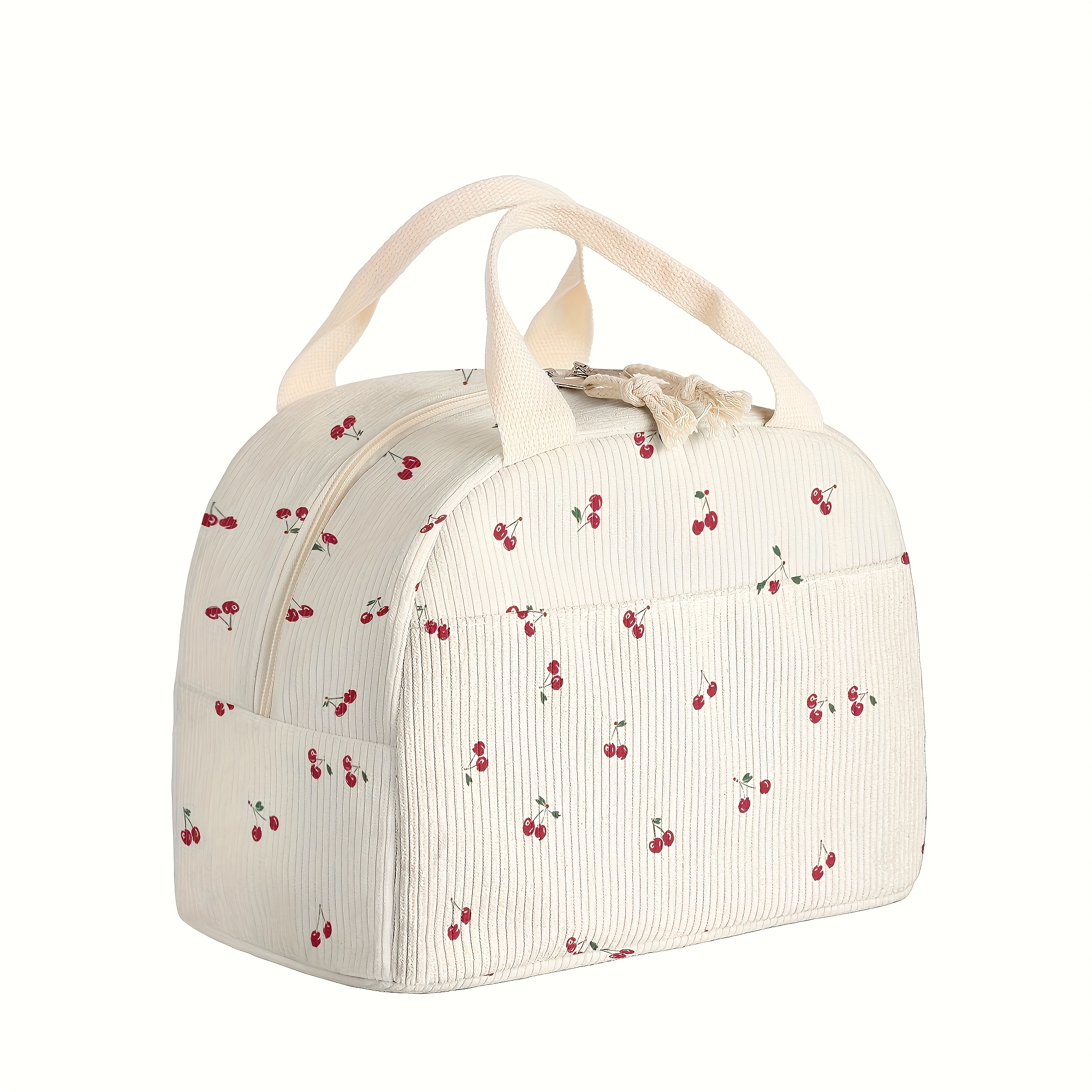 isolierte lunchtasche mit süßem kirschmuster - wiederverwendbare thermolunchtasche für reisen, picknicks, büro - kühltasche & tragbare lunchbox, nicht für lebensmittelkontakt