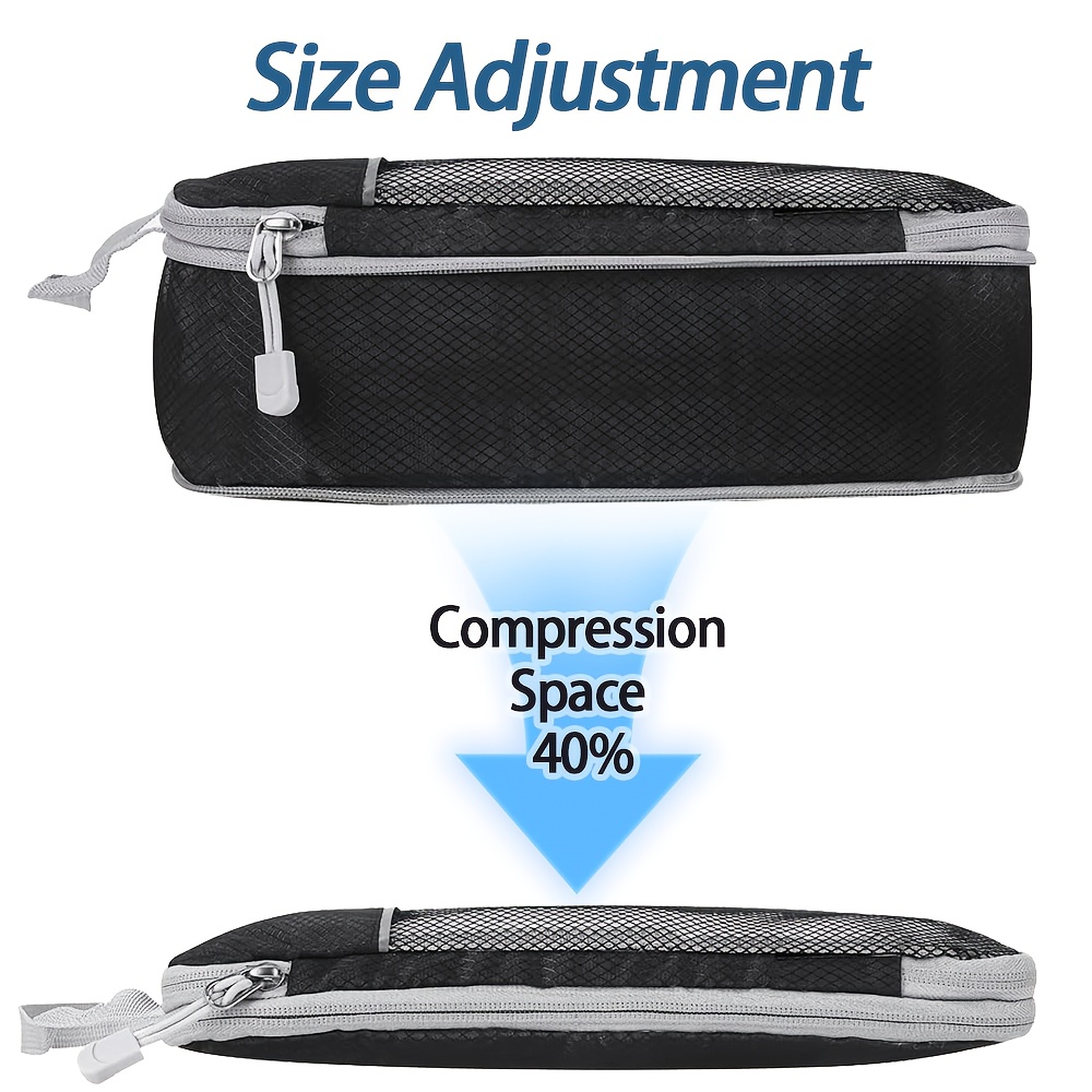 Set of 5 Lightweight Compression Packing Cubes for Travel, Durable Luggage Organizers in Beige and Black