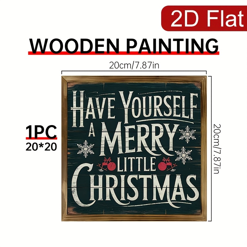TEMU 2d Flat, 1pc Wooden Sign Have Yourself A Merry Little Christmas, Vintage Rustic Wall Decor, 20 X 20 Cm Farmhouse Home Decor For Kitchen,