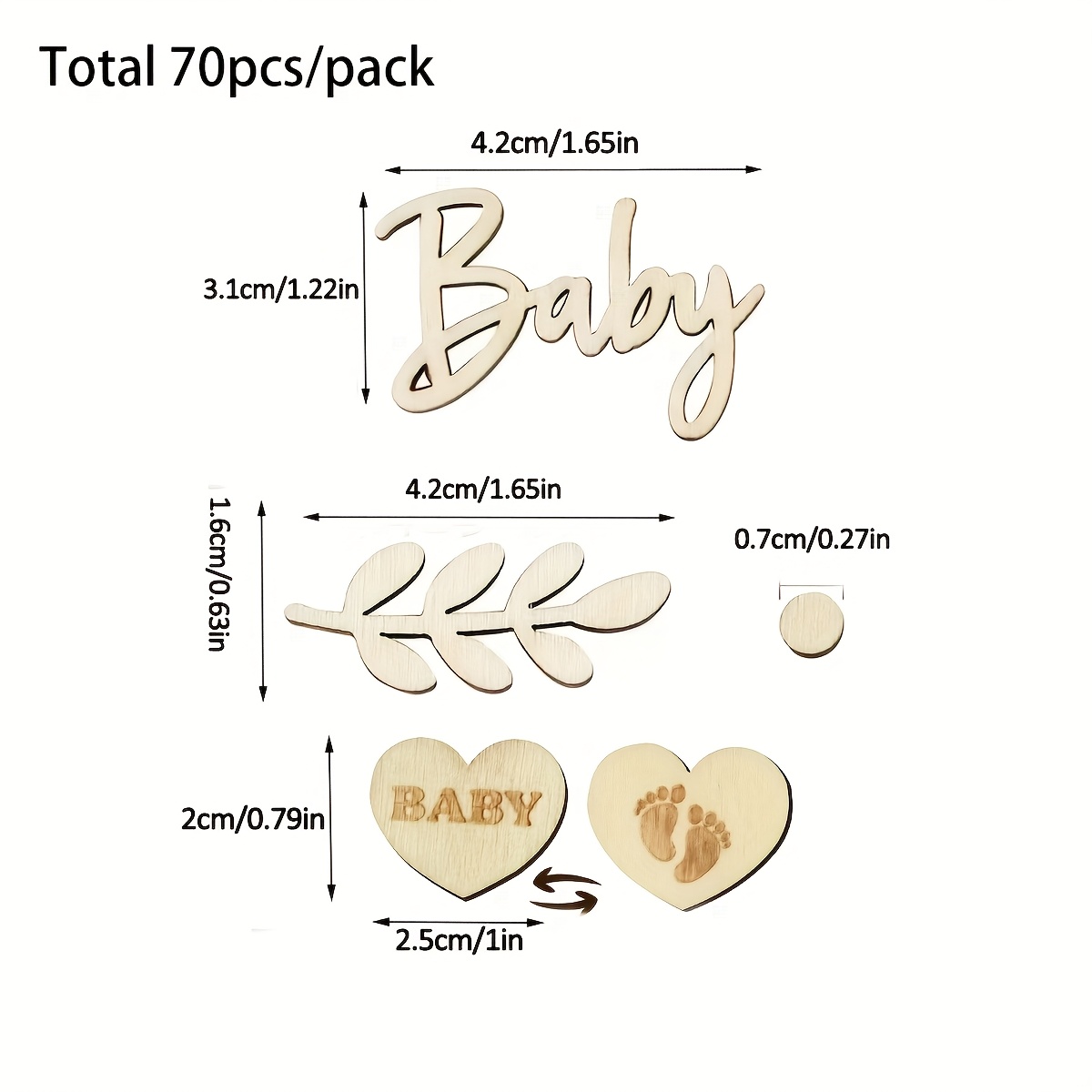 TEMU 70pcs Wooden Baby Shower Confetti Set - Heart & Footprint Table Decorations For Weddings, Birthdays, Bridal Showers - Wood Table Decor Without Electricity
