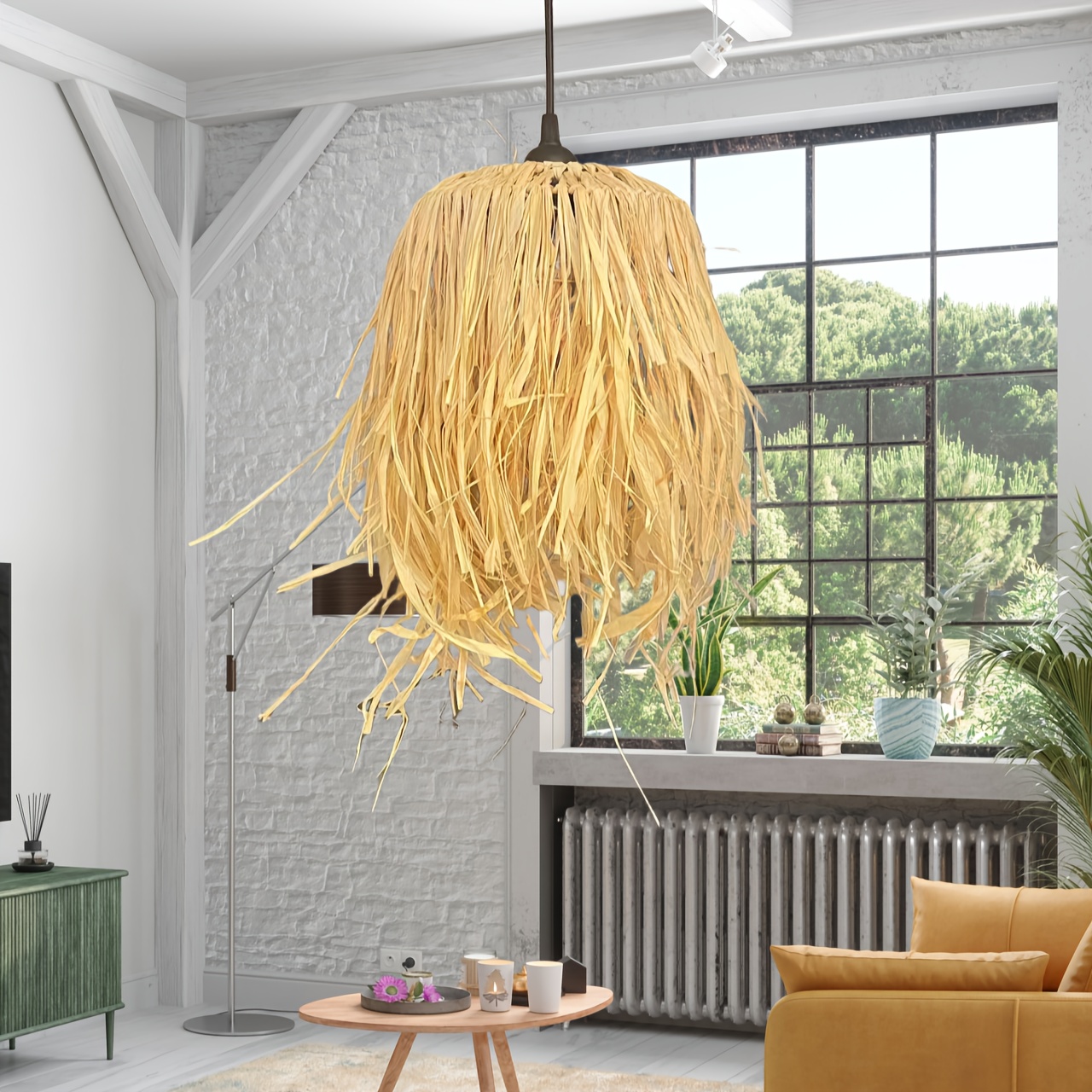 Image of Raffia Grass Lampshade, Excluding Holder And Wires, A Vintage Creative Minimalist Art Lampshade For A Zen Tea Room Or Chinese Restaurant