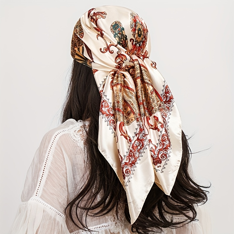 TEMU Sciarpa Quadrata Elegante con Stampa , Grande 90x90cm, Design , Morbida, Perfetta per Uso , Viaggi e Outfit , Accessorio da Viaggio | Sciarpa