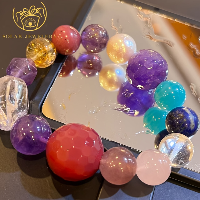 Multi-Gem Bracelet with Yellow, Purple Crystal, and Amazonite