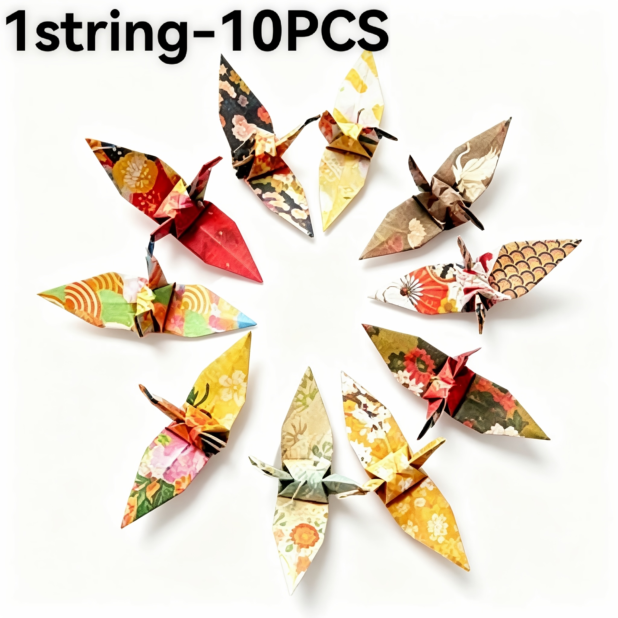 Image of Japanese Washi Paper Crane Hanging Garlands (1 String/2string) 10 Types Mixed Patterns Folded Handmade Streamers For Wedding Bridal Shower Baby Shower, Birthday Party Supplies