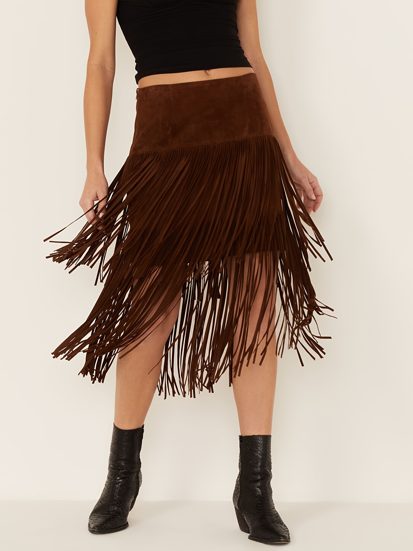 womens vintage western style multi layer fringe skirt casual