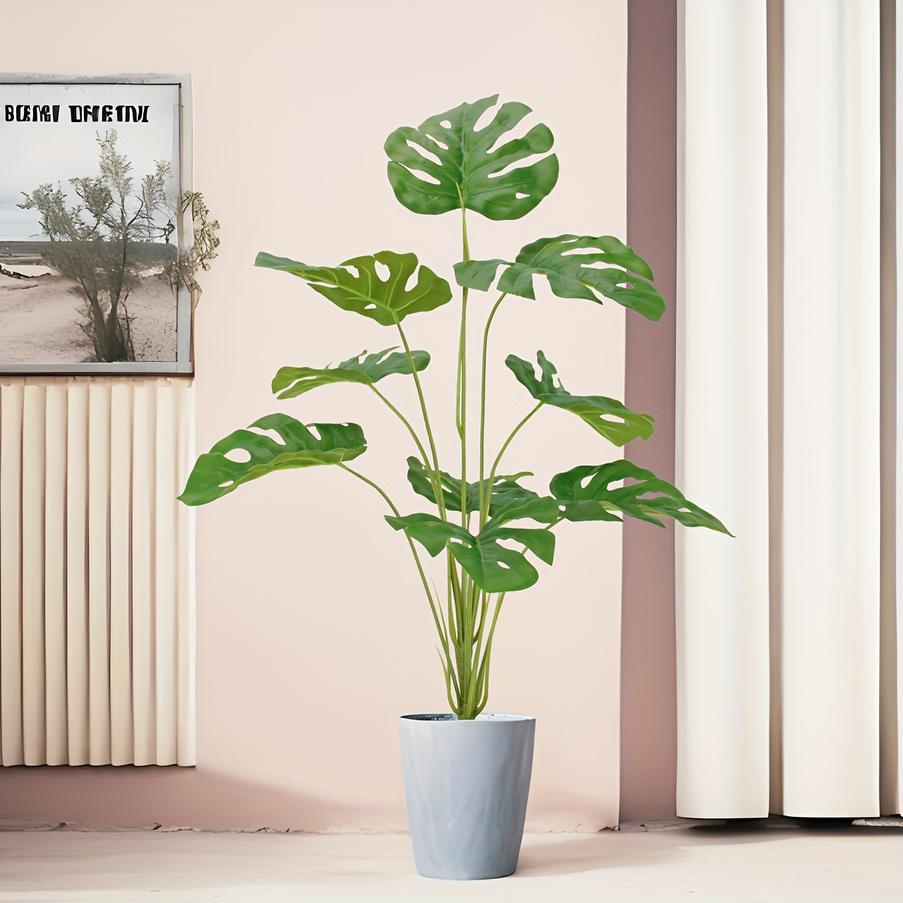 

1pc, 29" Fake Plants Large Artificial Monstera Faux Plants Indoor Tall For Floor Home Office Farmhouse Bedroom Decor