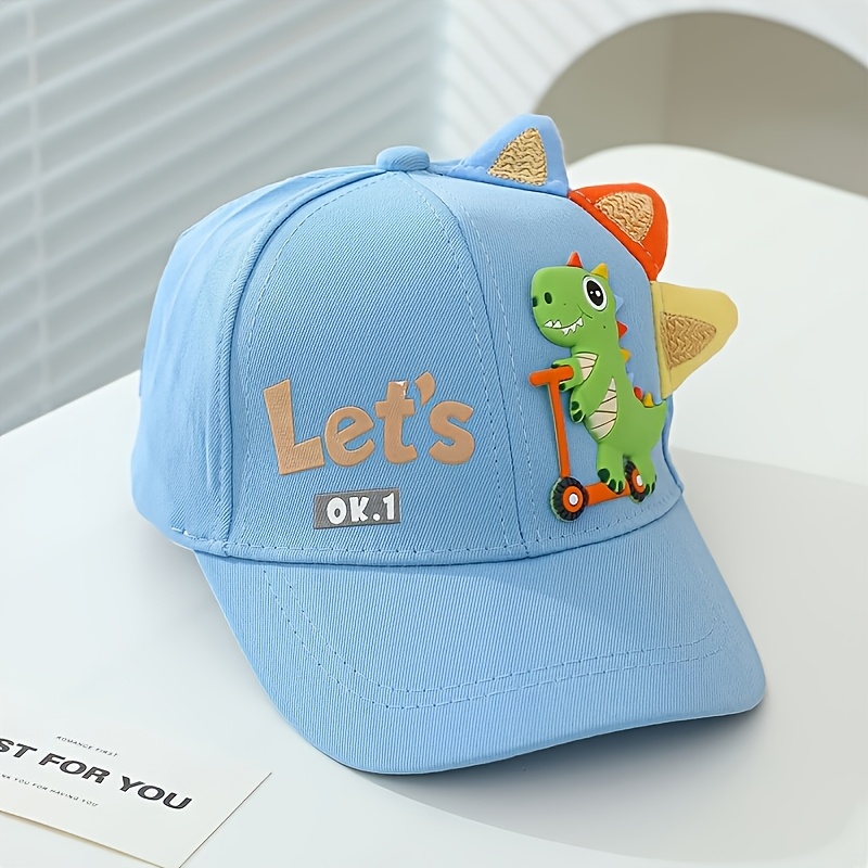 Image of Kids Dinosaur Baseball Cap, Polyester 100%, Cartoon Theme,, Hand Wash, Fitted Fit, Outdoor Hat For Boys And Girls, Suitable 3-6, Thanksgiving Occasion, Woven Weave