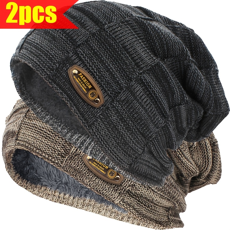 TEMU 2pcs Men's Autumn And Winter Fashionable Warm Hats, Mixed , Outdoor Leisure Windproof And Cold-proof Hats, Suitable For Middle-aged And Elderly