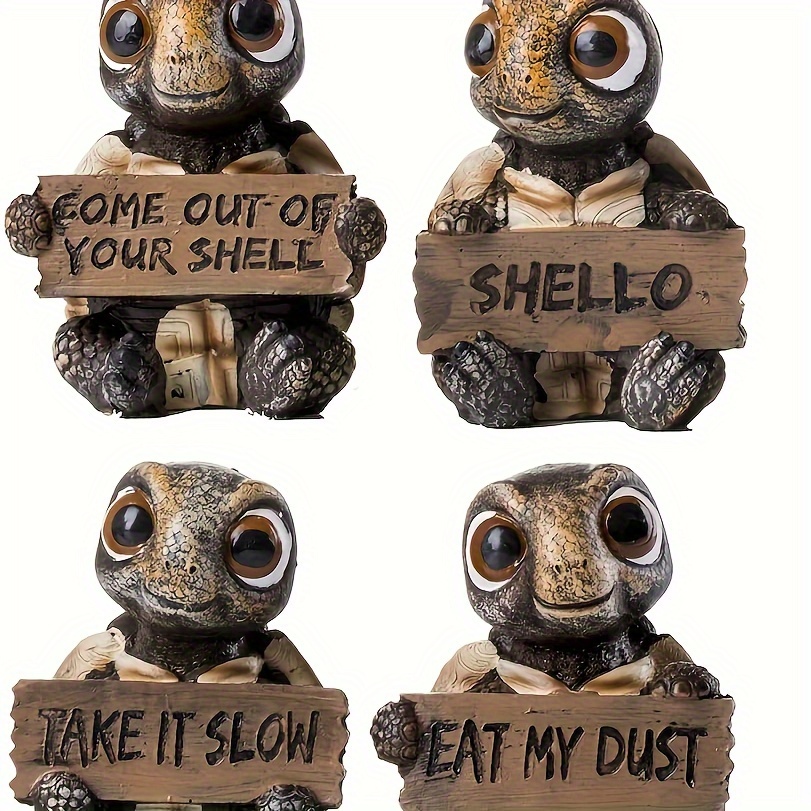 

4 Pcs Figurines Collectibles Set Of 4 Statues Holding Signs Sayings Tortoises Figurines