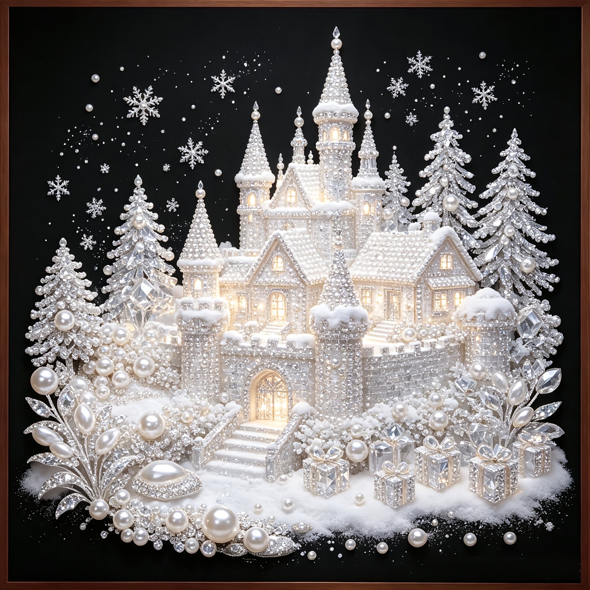 TEMU Kit de décoration de de glace rêveur à impression plate 2D, perles et , ambiance hivernale de de Noël, murs de en perles blanches et