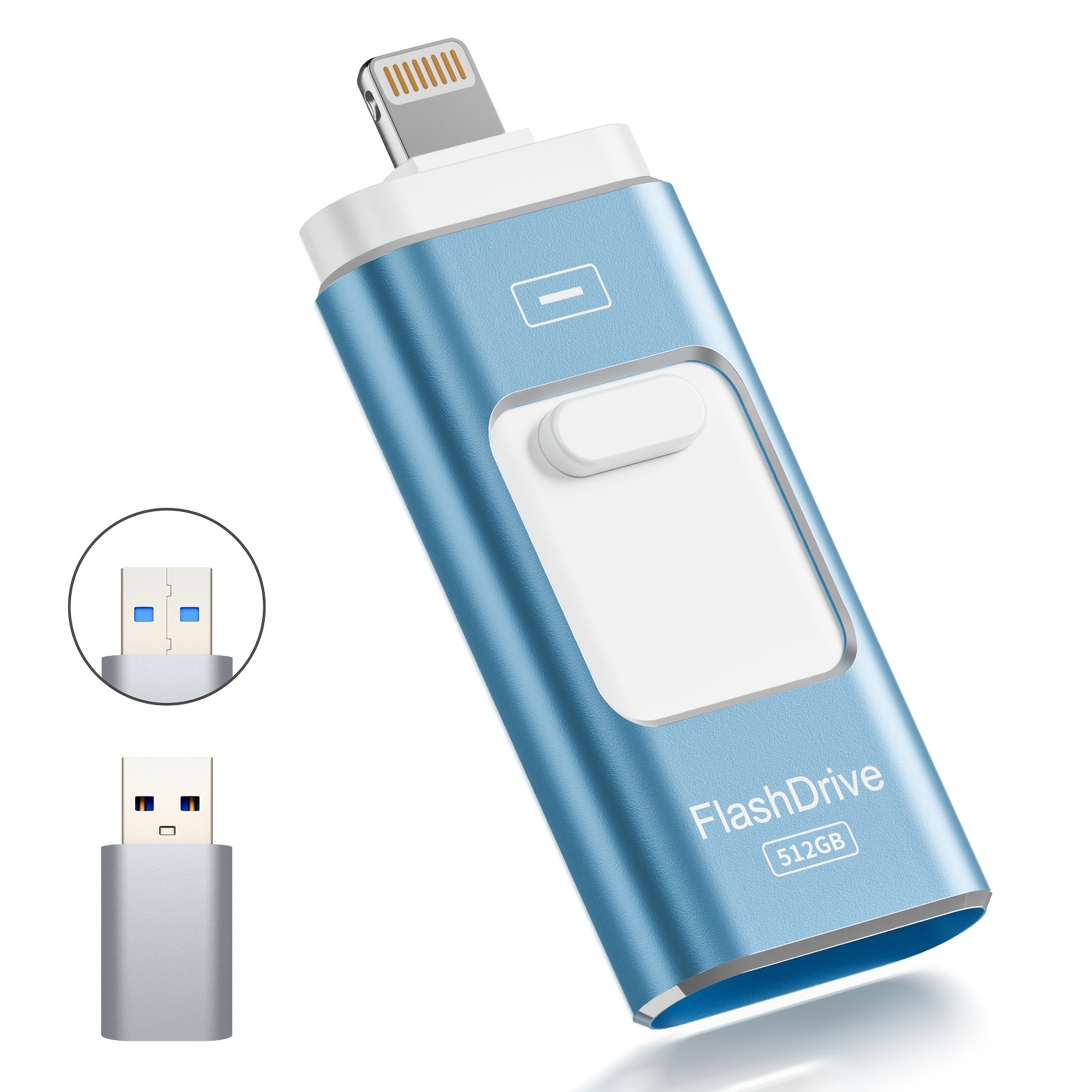 TEMU 128/256/512gb Usb Stick For Iphone, 3-in-1 Flash Drive With Lightning Type-c Usb 3.0, Photo Stick For Iphone/ipad//pc, External Storage For