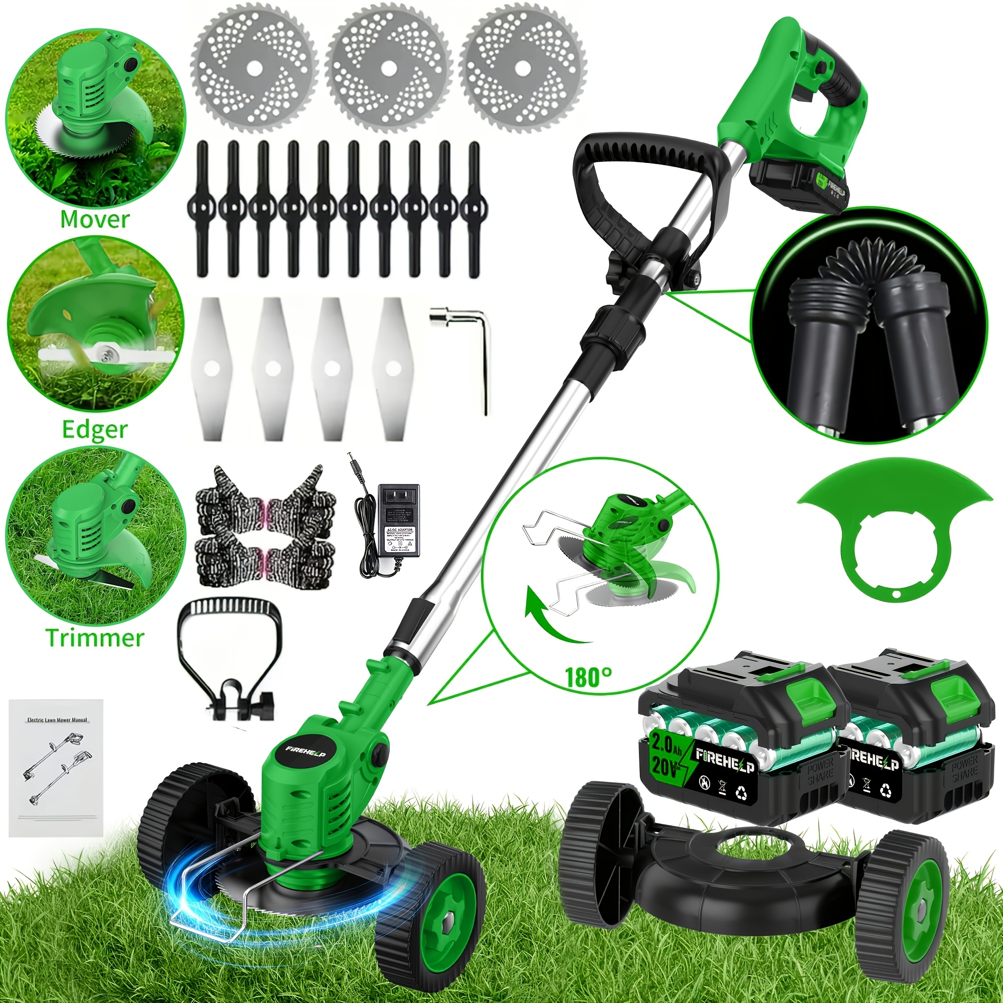 item picture Portable Cordless Electric Lawnmower For Home Use, Garden Weeder/cordless Trimmer, Equipped With 3BladeTypes And1/2Highcapacity Lithium Batteries, Providing Powerful Performance For Lawns, Gardens, And Patios. Tool Discount