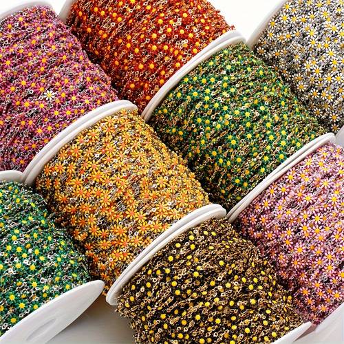 1meter cute daisy copper enamel color chain for jewelry making link chains necklace bracelet supplies