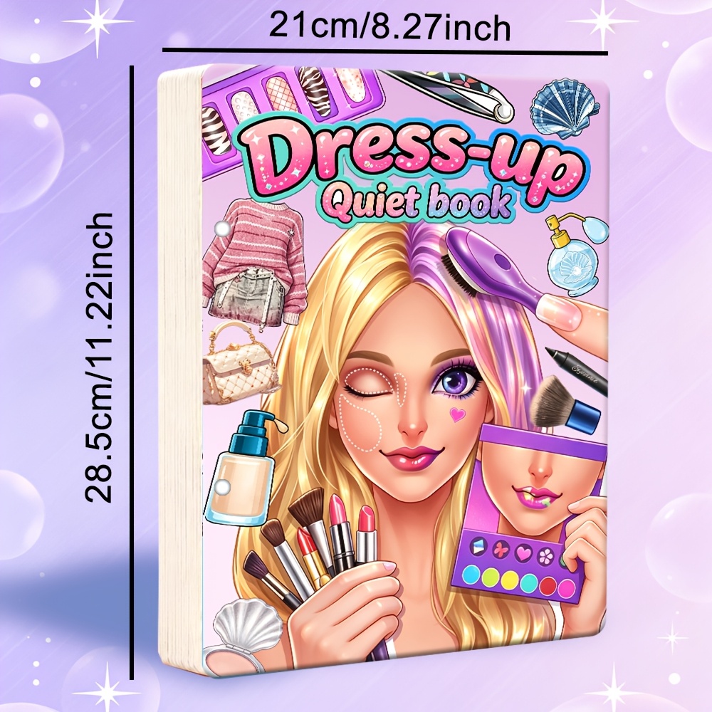 TEMU Kids' Busy Book - Large 4-in-1 Interactive Quiet Book With 150+ Reusable Pieces For Hair Styling, Dress-up, Nail Art & Makeup, And Handwriting