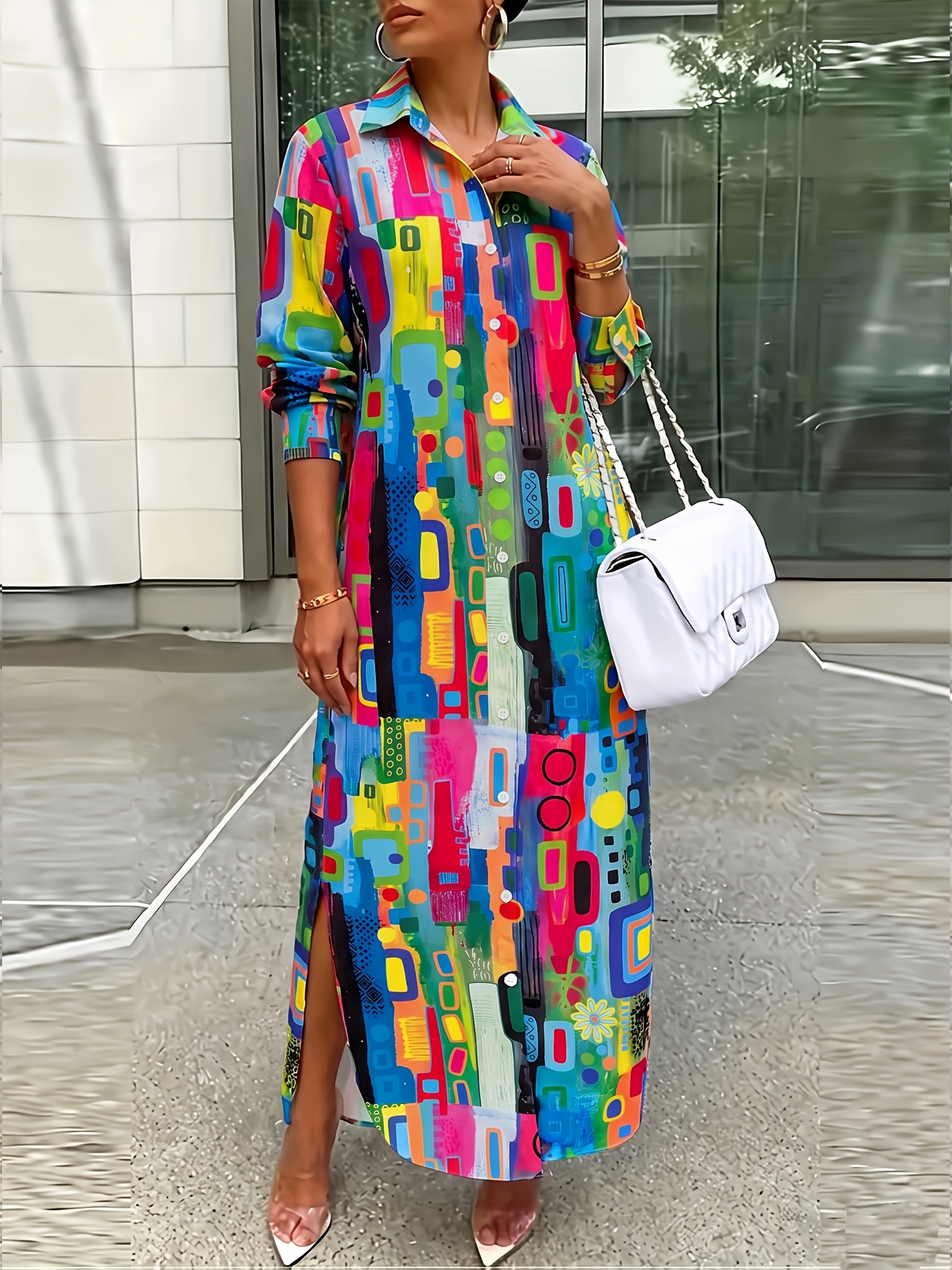 Artikelbild damen freizeit blumenmuster hemd kleid,   für frühling und herbst