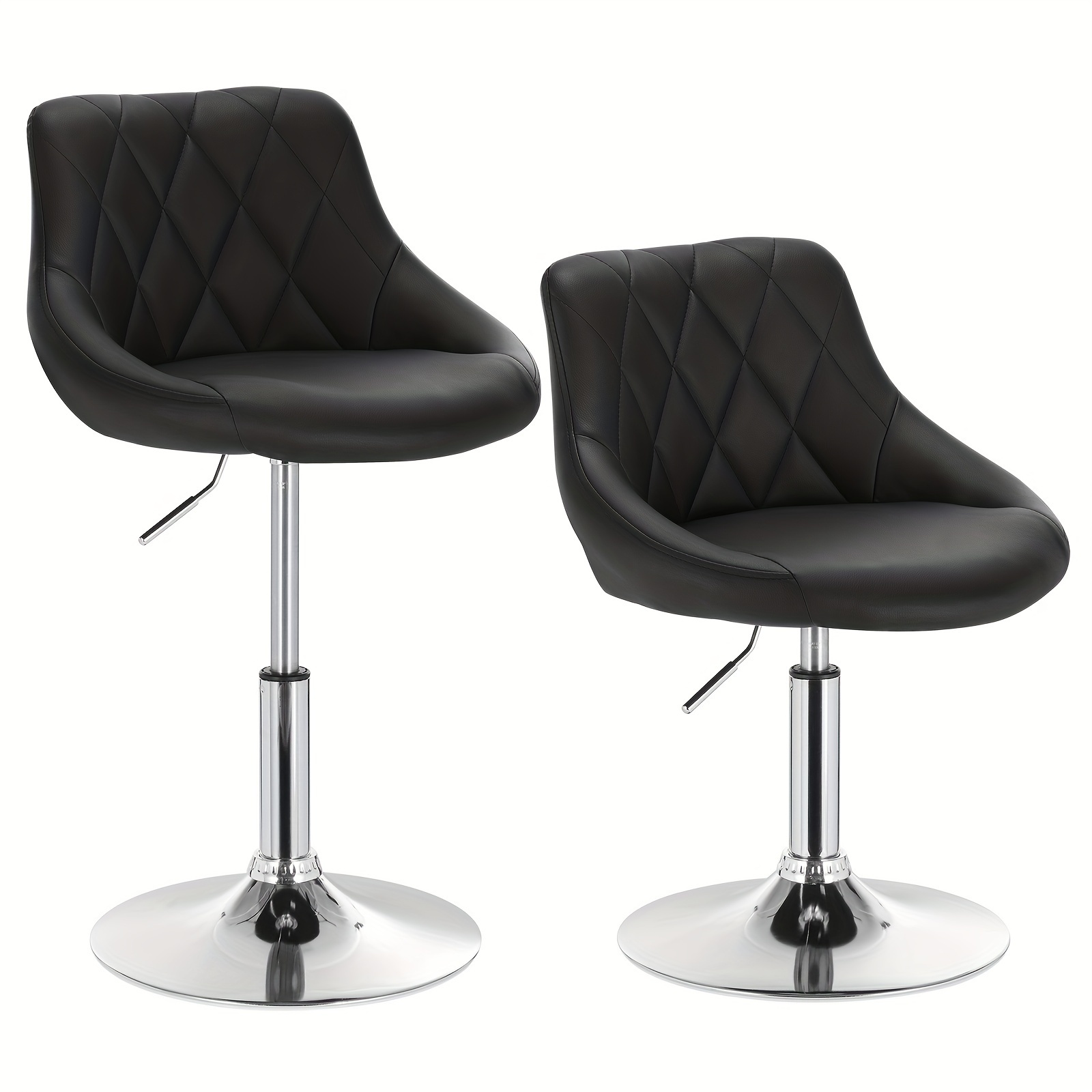 Image of 2pcs Bar Stools Lounge Chairs Upholstered Chairs With Backrest, Metal Height-adjustable, Rotatable