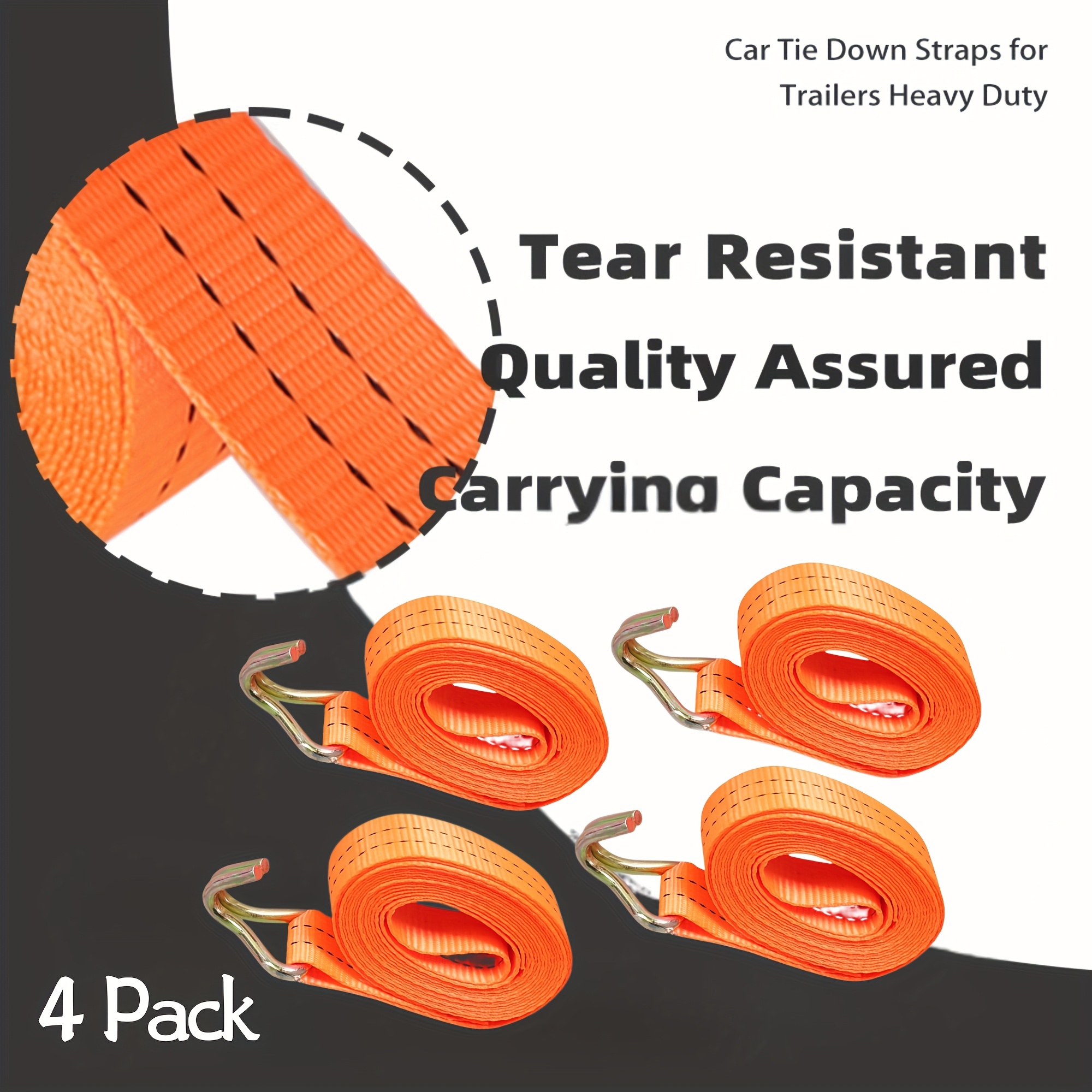TEMU 4pcs 1.5 Inch X 20 Foot Heavy Duty Ratchet Tie Down Straps, Cargo Straps For Car Rims, Motorcycle, Truck, Trailer Moving & Transport