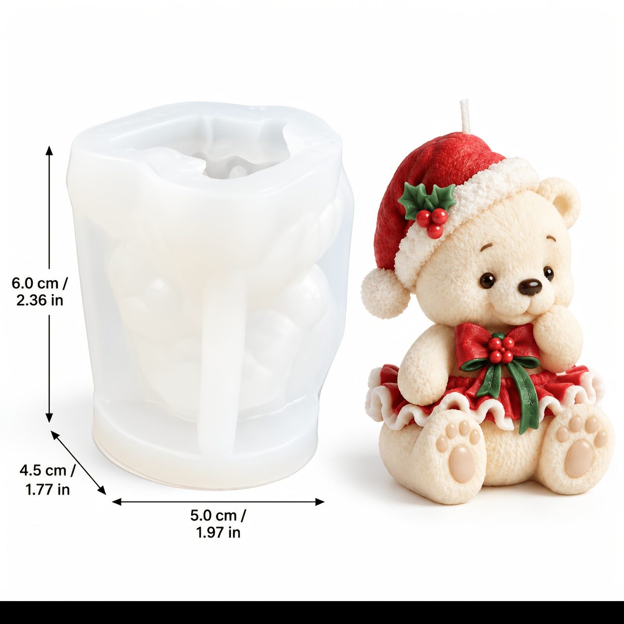 TEMU Resin Silicone Mold,little Christmas Teddy Bear Silicone Mold, 3d Holiday Bear Candle Mold With Santa Hat & Festive Bow, Cozy Winter Figurine