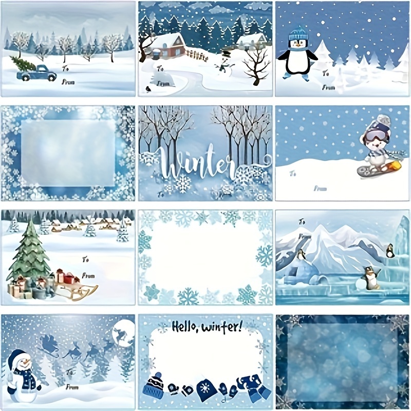 

120pcs Étiquettes de Nom sur le Thème de Noël Hiver - Auto-Adhésives, Étiquettes de Cadeaux pour , & l'Envoi à - 1.96" x 2.96" (Style Hiver)