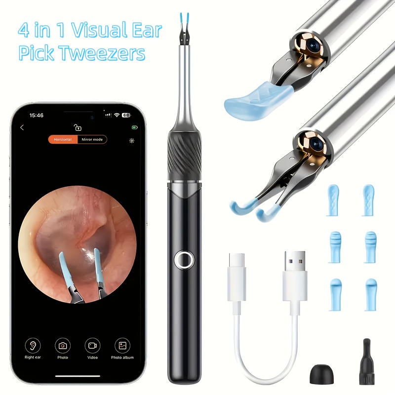 Wax Removal Kit With , 3-in-1 Cleaner With Tweezers & Pick , 1200w High-definition Pixel, Rechargeable Lithium Battery, Wifi Function, And