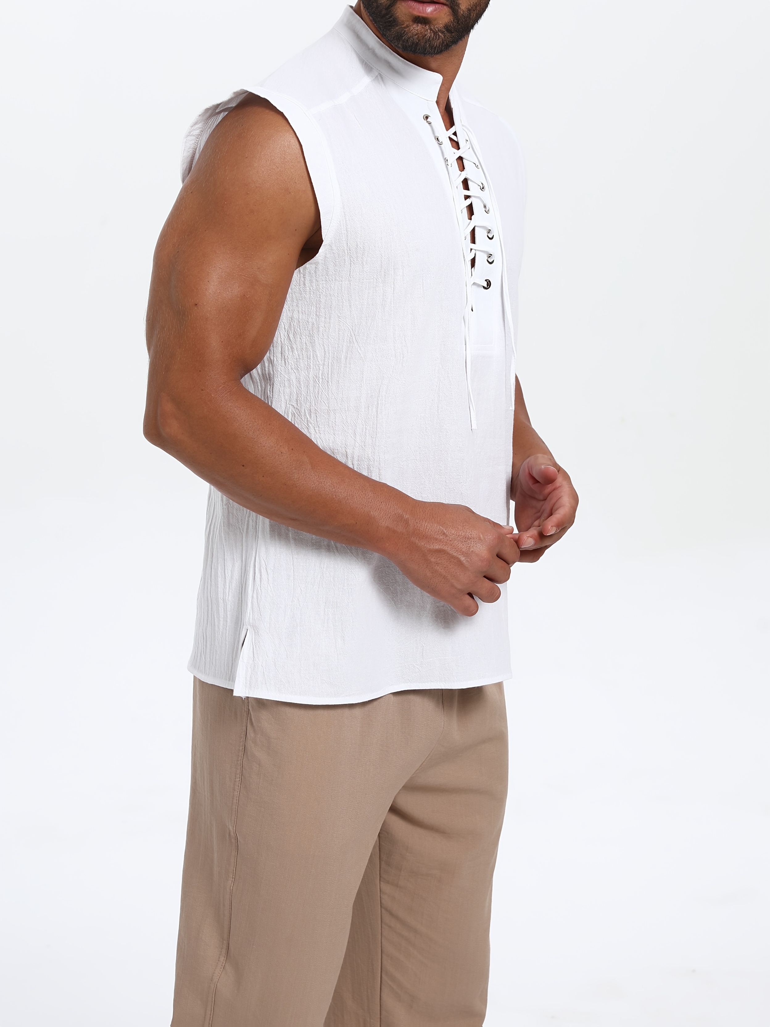 Men's Plus Size Sleeveless Traditional Chinese Guizhou Shirt - Stand Collar Loose Fit with Drawstring & Button Front Closure, Olive Green Casual Retro Top for Spring Summer Fall, Machine Washable, PLUS SIZE
