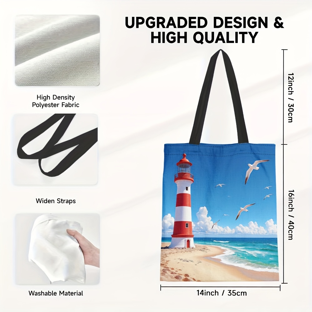 E-shop 1 Stück Große Wiederverwendbare Einkaufstasche mit - und Möwen-Druck - Langlebiges Polyester, Faltbar und leicht zu tragen, Ideal für