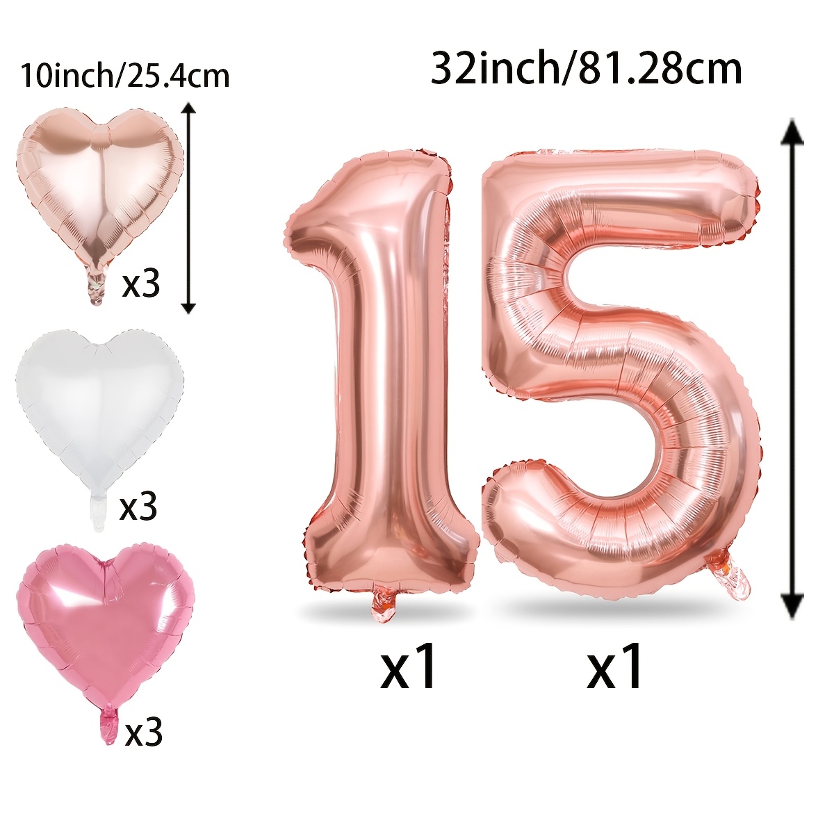Image of Rose 15 Balloon With 9pcs 10inch Pink White Rose Balloons For Wedding 15th Birthday Anniversary Party Decorations