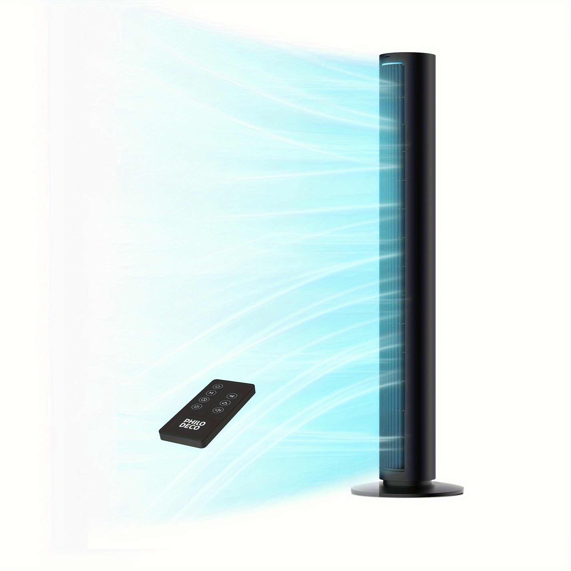 TEMU Tower Fan For Home, 80° Oscillating Silent Bladeless Floor Fan With Remote, 4 , Multiple , 7-hour Timer, Led Display Screen, Vertical Fan For Home, Living Room, Office, Black