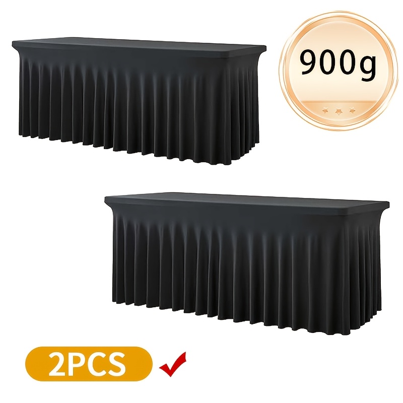 TEMU 1pc, 2pcs, 4pcs, 6ft Rectangular Elastic Wedding Tablecloth, Black, White, And Red Rectangular Table Skirt, Suitable For Weddings, Parties,