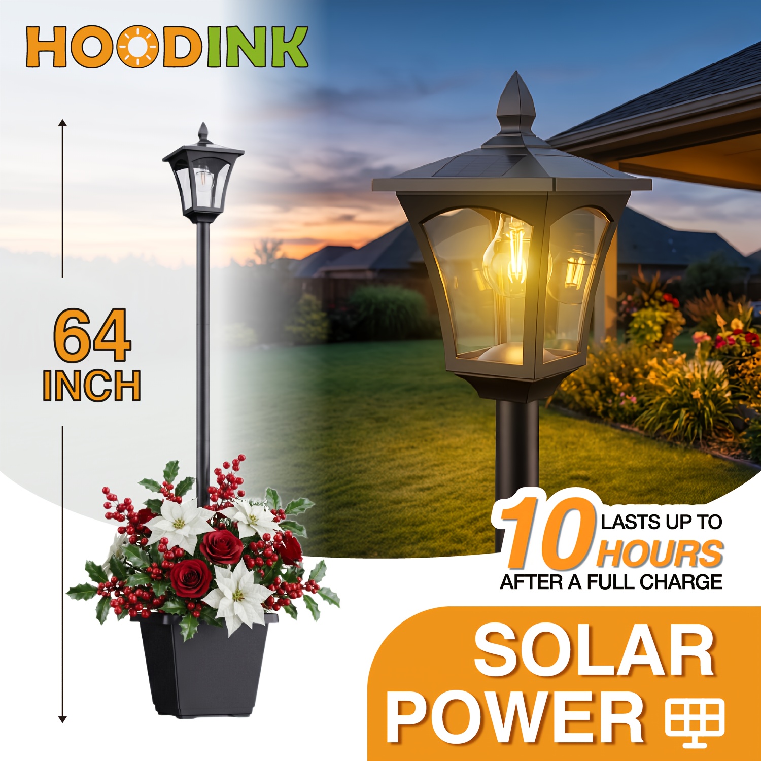 TEMU 64-inch Outdoor Solar Post Lights, Outdoor Solar Lights With Planter, Ip44 Waterproof, Auto Dusk To Dawn, 2 In 1 Design, , Solar Pole Light With
