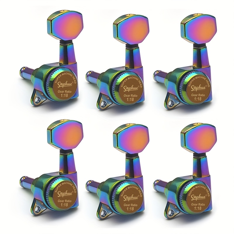 SAHUE Locking Guitar Tuner, Heavy-Duty Locking System with 1:18 String Winding Mechanism, Hex Handle & Rainbow Color-Coded Pegs, Quick-Change Tuning, Compatible with Classical/Electric/Bass Guitars