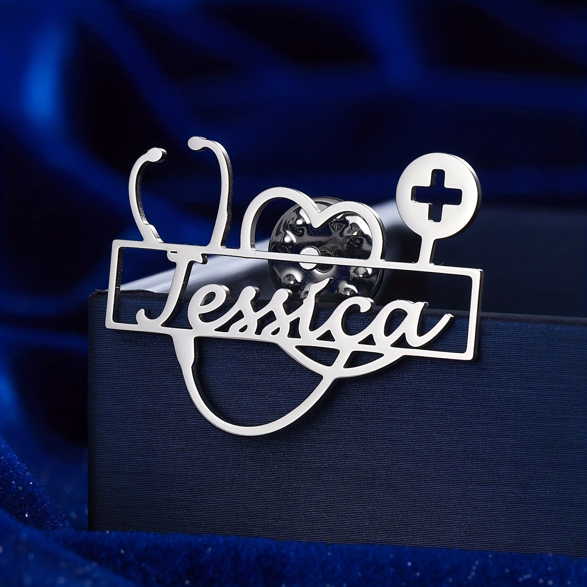 E-shop Benutzerdefinierte Namens-Stethoskop-Brosche - Personalisierte medizinische Edelstahl-Schmuckstücke für Ärzte & Krankenschwestern, Herz- &
