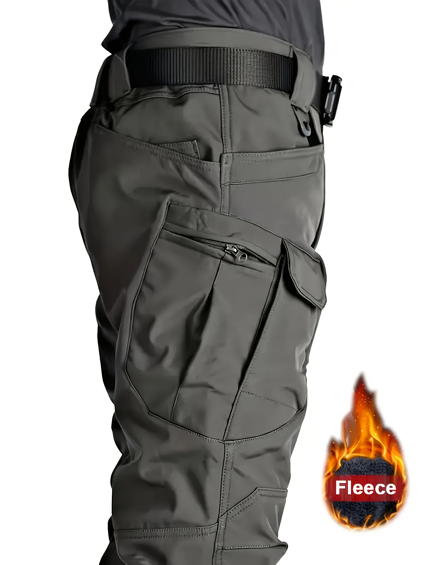 flap pocket men's fleece straight leg cargo pants loose - Temu
