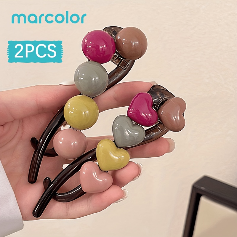 Marcolor 2pcs Set Ball/heart Twist Clips, Sweet Single-prong Hair Clips For Women, Back-of-head Updo Claw Clips, Simple Hair Accessories, High-end Versatile Headwear For Flyaways