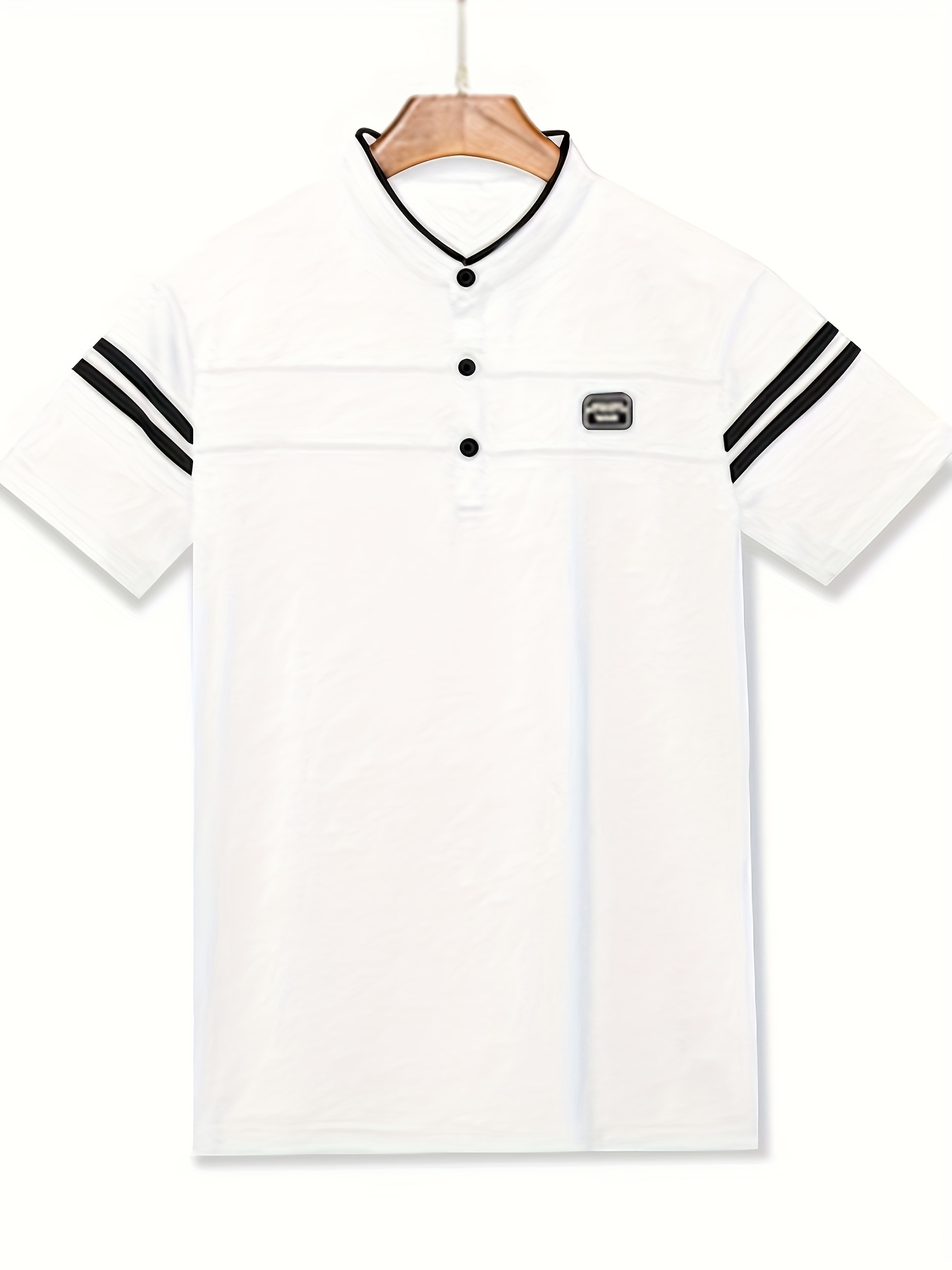 Summer Men's T-Shirt, Solid Color Stand Collar Striped Short Sleeve Shirt, Suitable for Sports, Outdoor, Casual