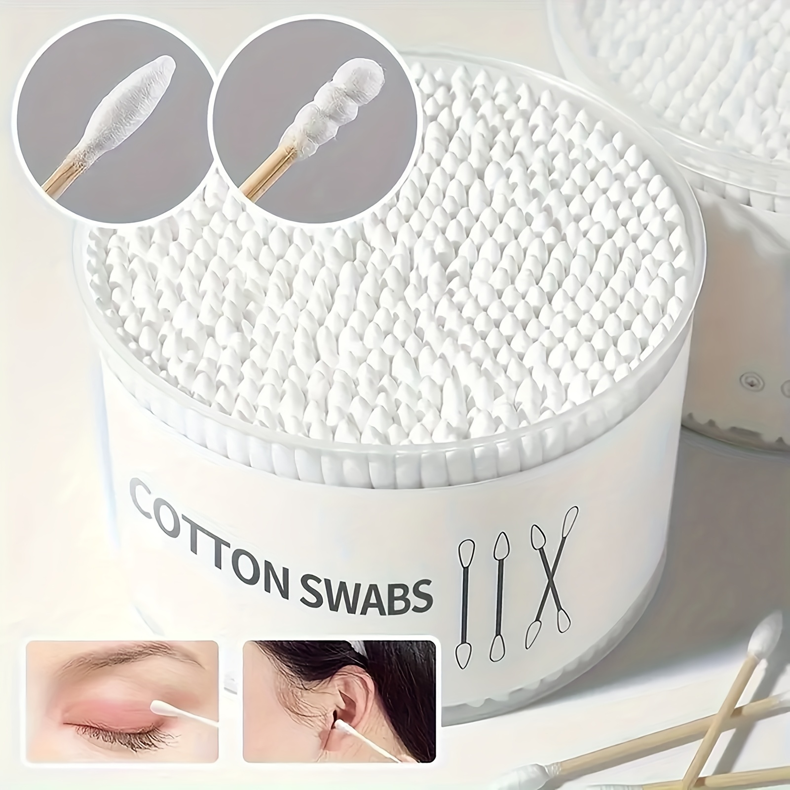 TEMU 500pcs Cotton Swabs | Pointed Round Spiral Tips With Strong Wooden Sticks | Natural, Fragrance-free | Ideal For Ear Cleaning & Personal Care | Includes Storage Case, Ear Wax Removal Tool